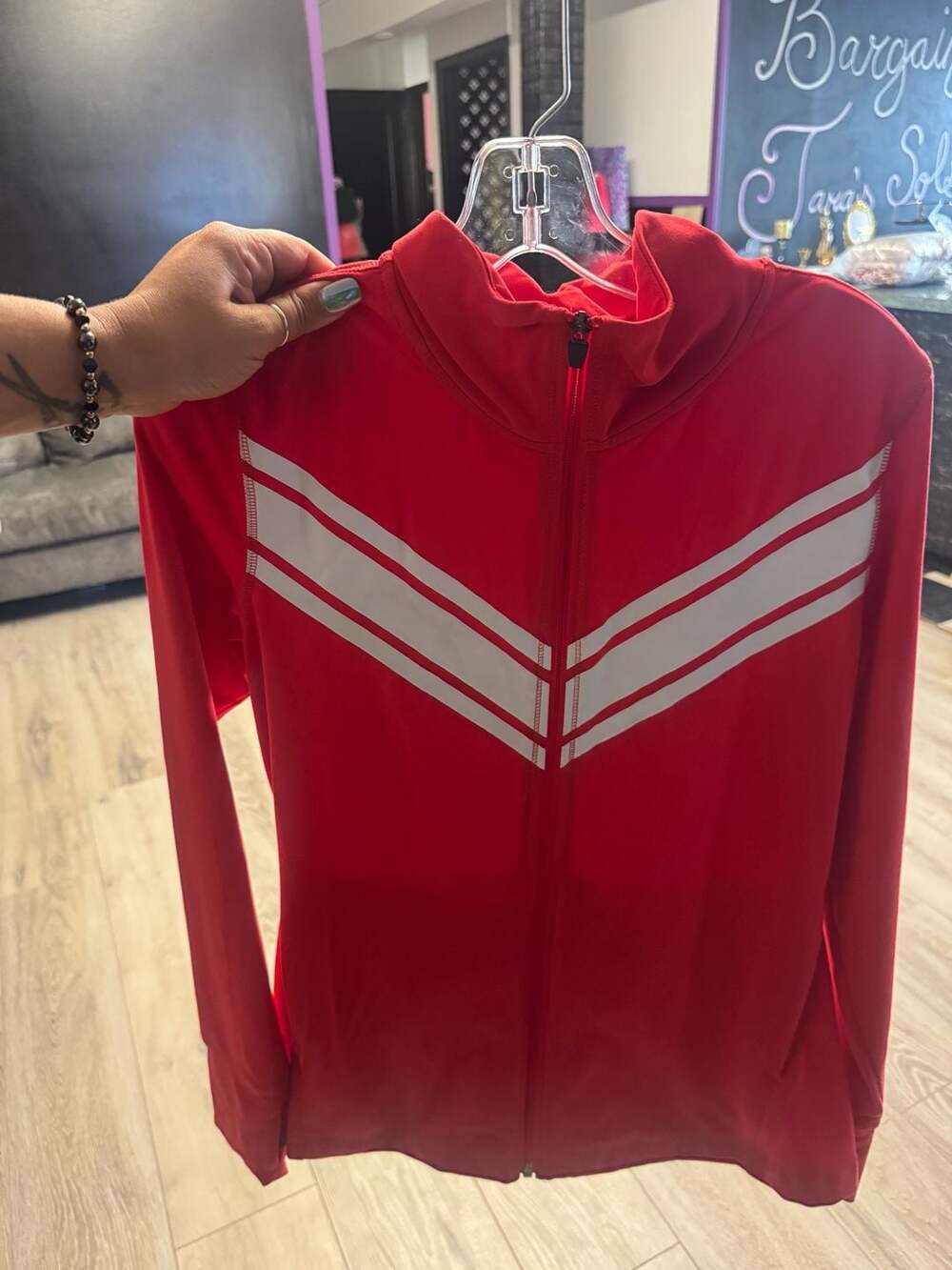 DSG Women's Red Chevron Full-Zip Athletic Jacket, Size M